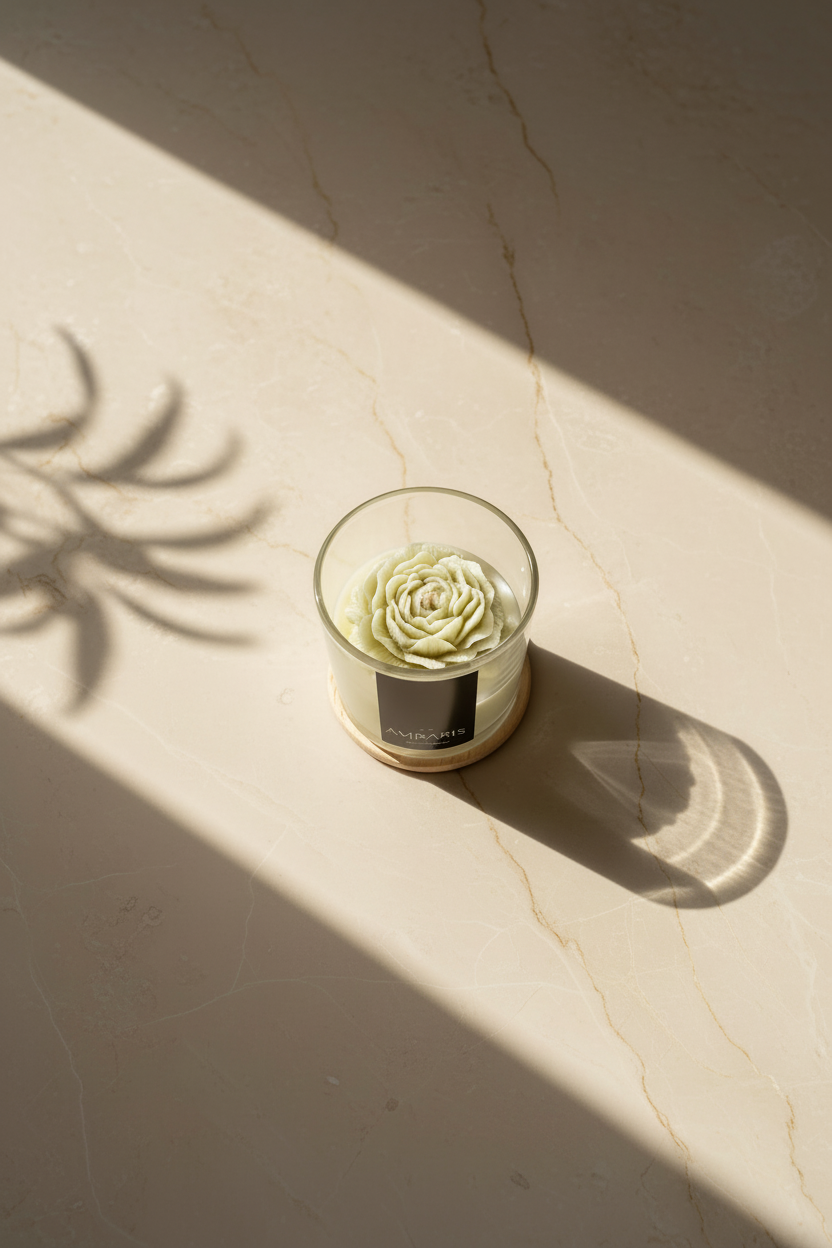 Vela Aromática Latte Pistacchio com estética minimalista