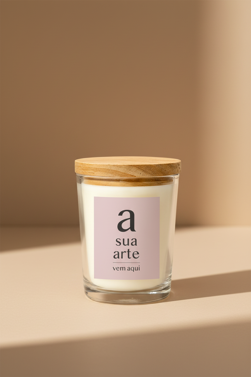 Vela aromática personalizada 55g com etiqueta personalizada em vidro com tampa de madeira – Ambaris