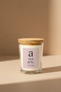 Vela aromática personalizada 55g com etiqueta personalizada em vidro com tampa de madeira – Ambaris